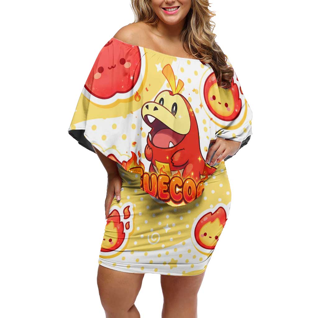 Fuecoco Off Shoulder Short Dress Kawaii Apple Flame Pop Art