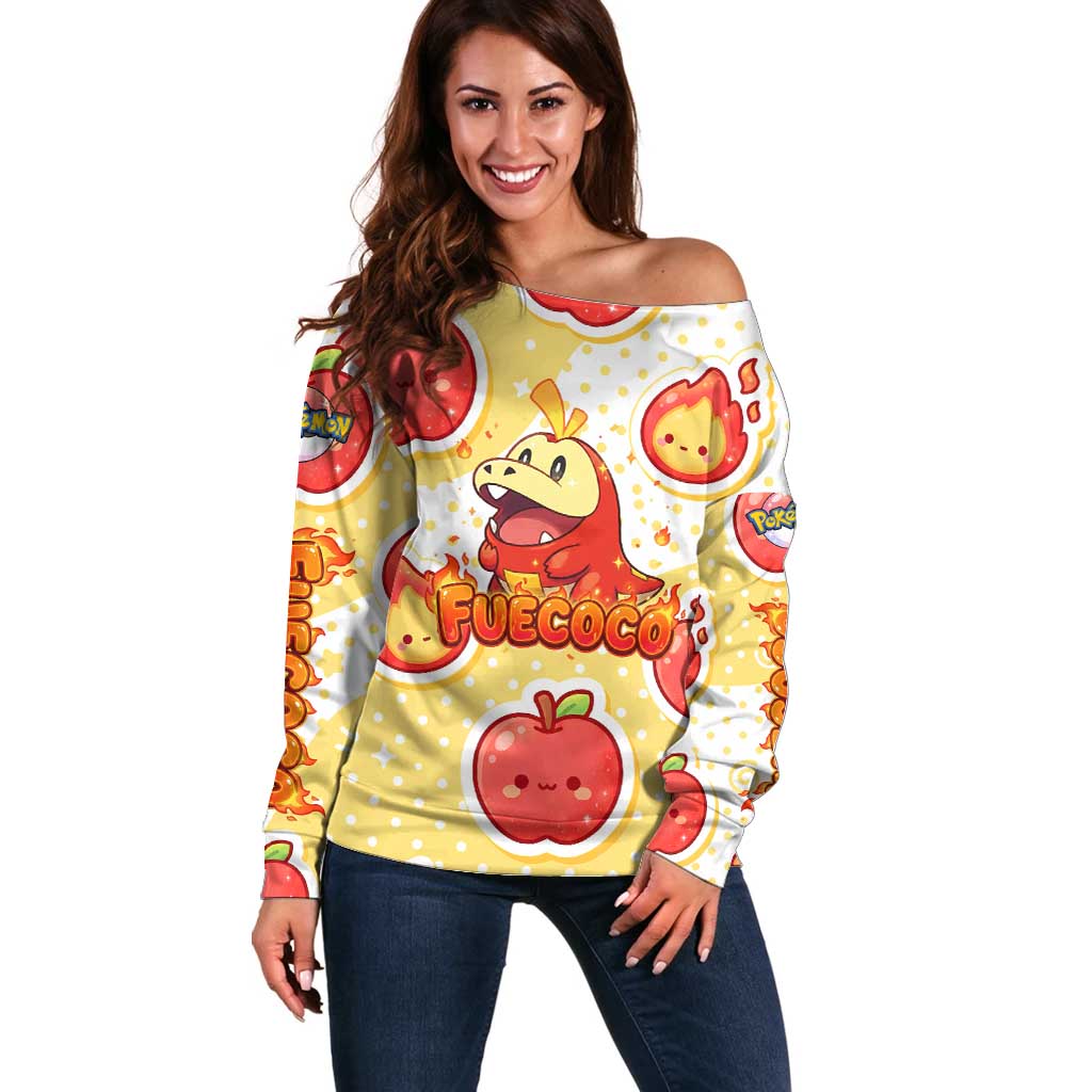 Fuecoco Off Shoulder Sweater Kawaii Apple Flame Pop Art