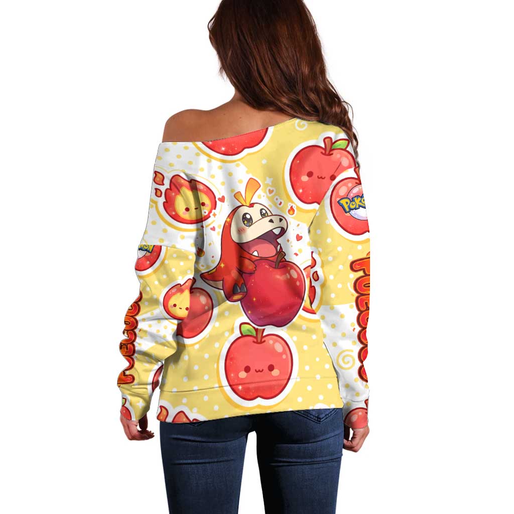 Fuecoco Off Shoulder Sweater Kawaii Apple Flame Pop Art