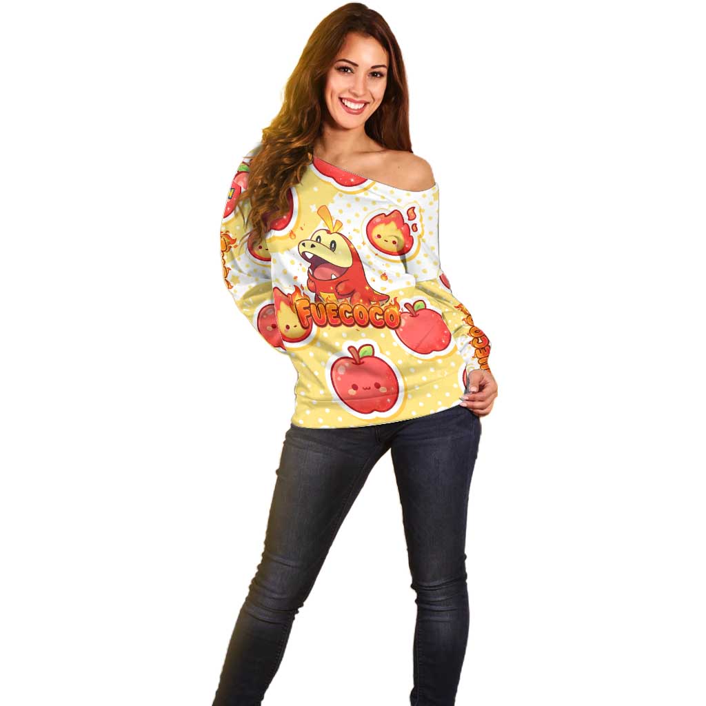 Fuecoco Off Shoulder Sweater Kawaii Apple Flame Pop Art