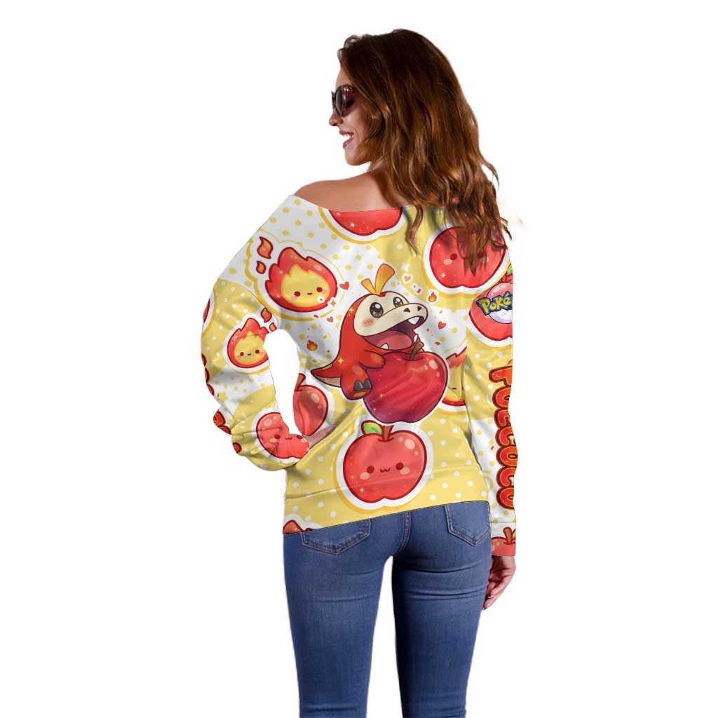Fuecoco Off Shoulder Sweater Kawaii Apple Flame Pop Art
