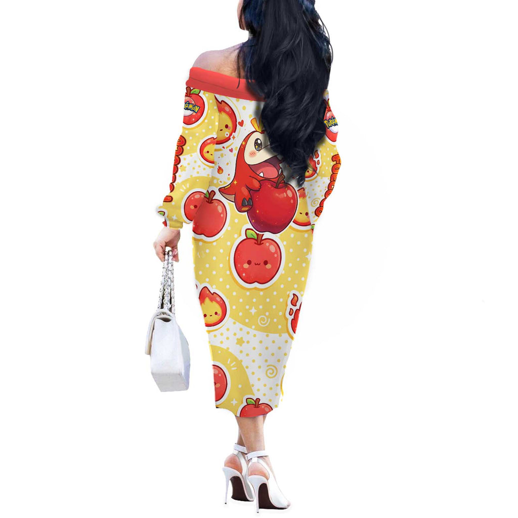 Fuecoco Off The Shoulder Long Sleeve Dress Kawaii Apple Flame Pop Art