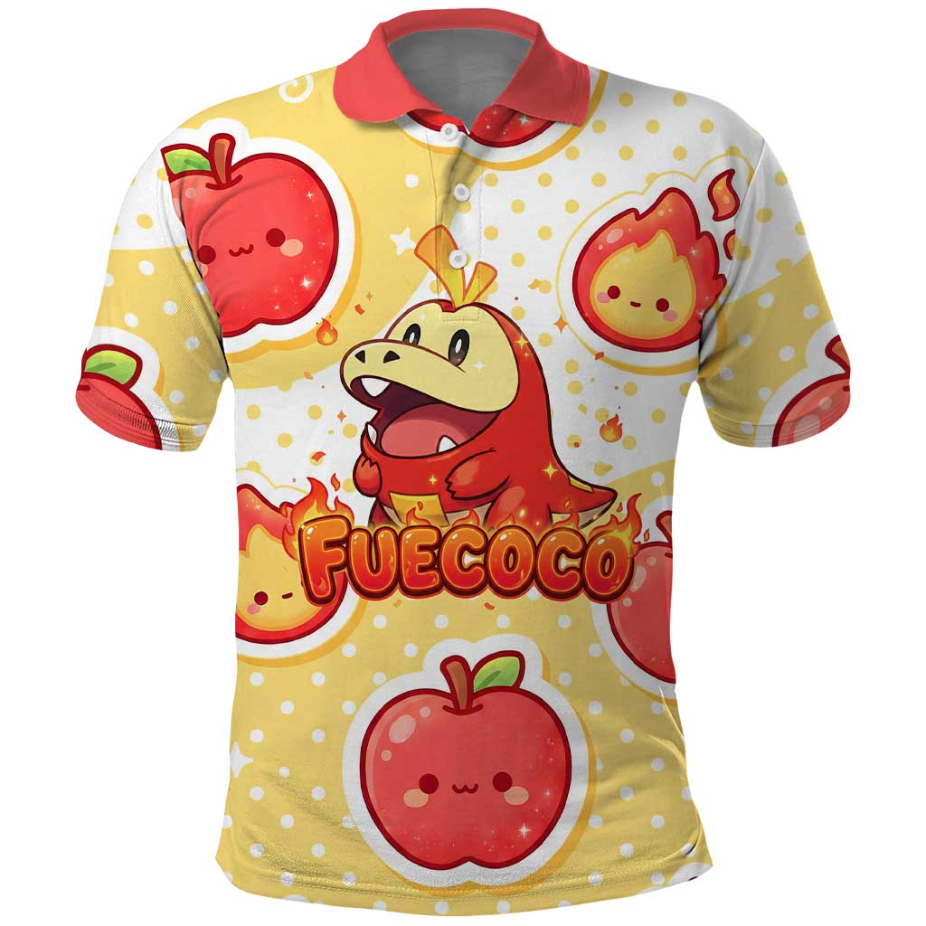 Fuecoco Polo Shirt Kawaii Apple Flame Pop Art