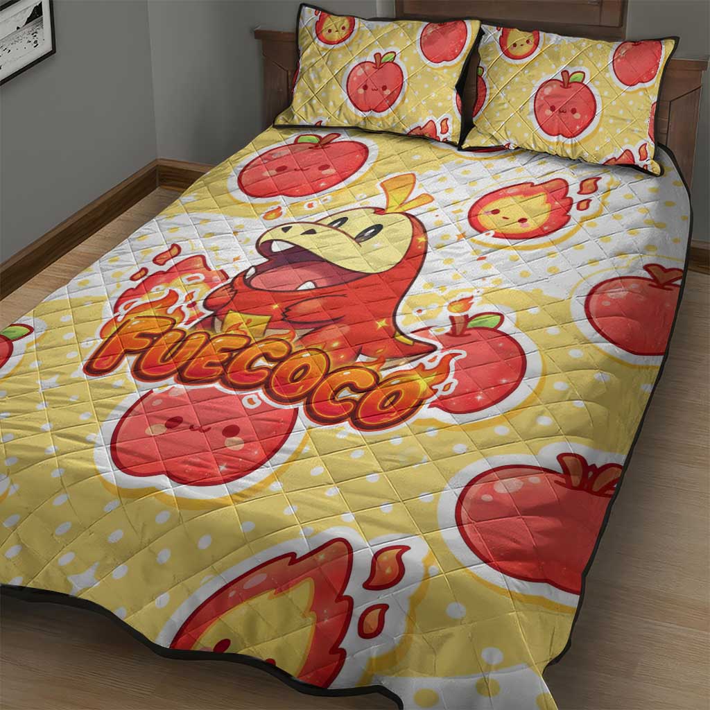 Fuecoco Quilt Bed Set Kawaii Apple Flame Pop Art