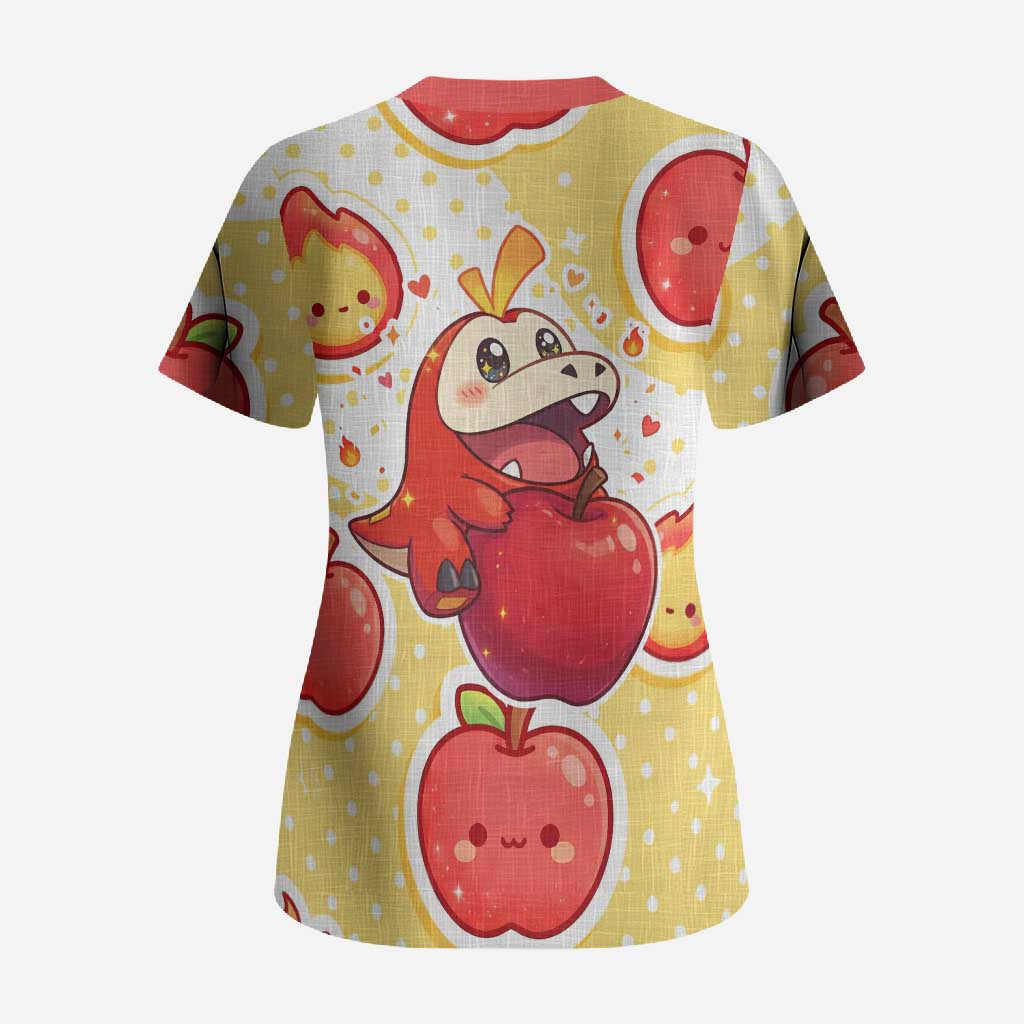 Fuecoco Scrub Top Kawaii Apple Flame Pop Art