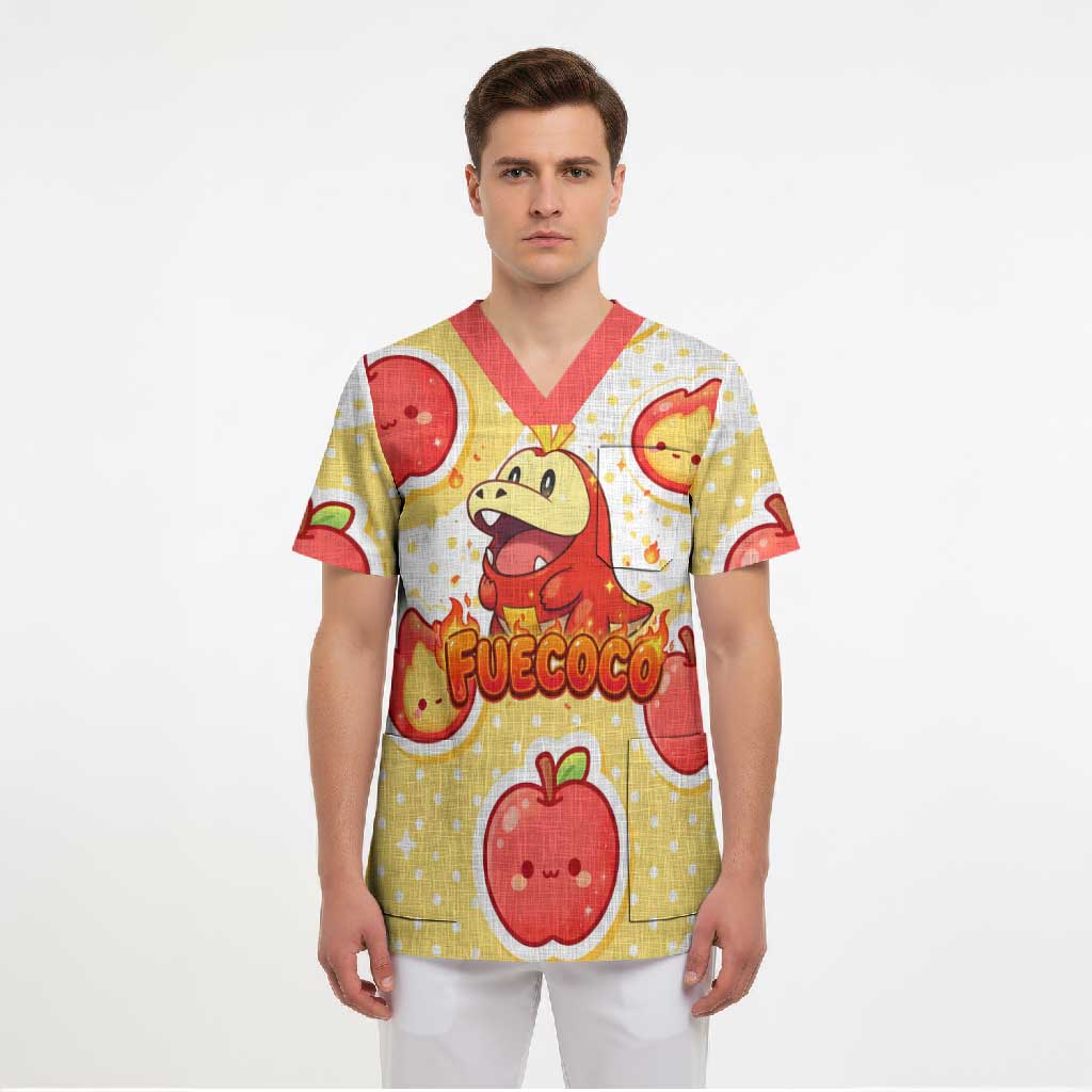 Fuecoco Scrub Top Kawaii Apple Flame Pop Art