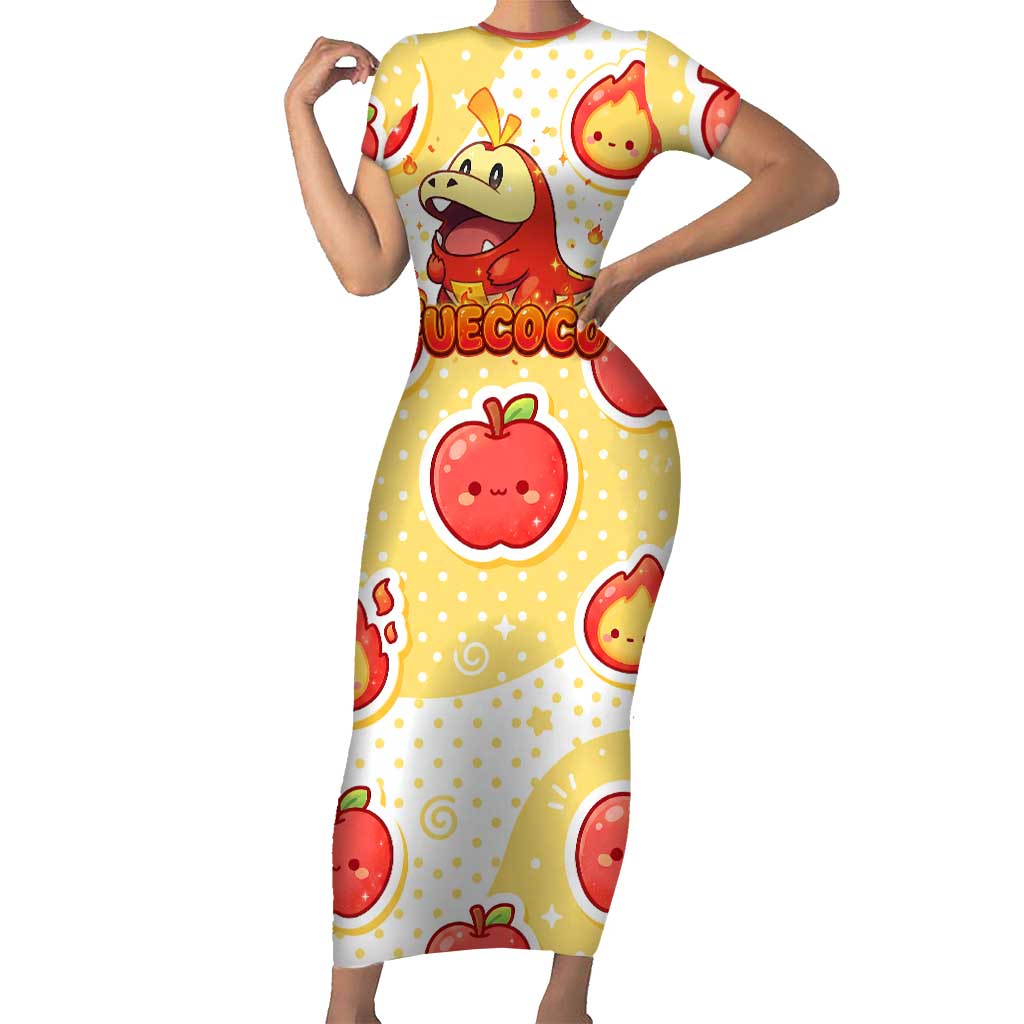 Fuecoco Short Sleeve Bodycon Dress Kawaii Apple Flame Pop Art