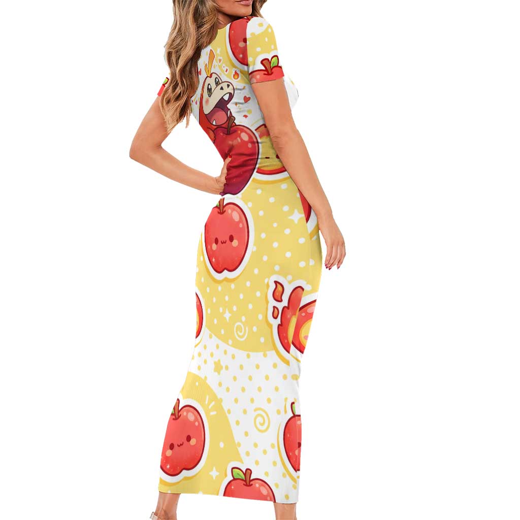 Fuecoco Short Sleeve Bodycon Dress Kawaii Apple Flame Pop Art