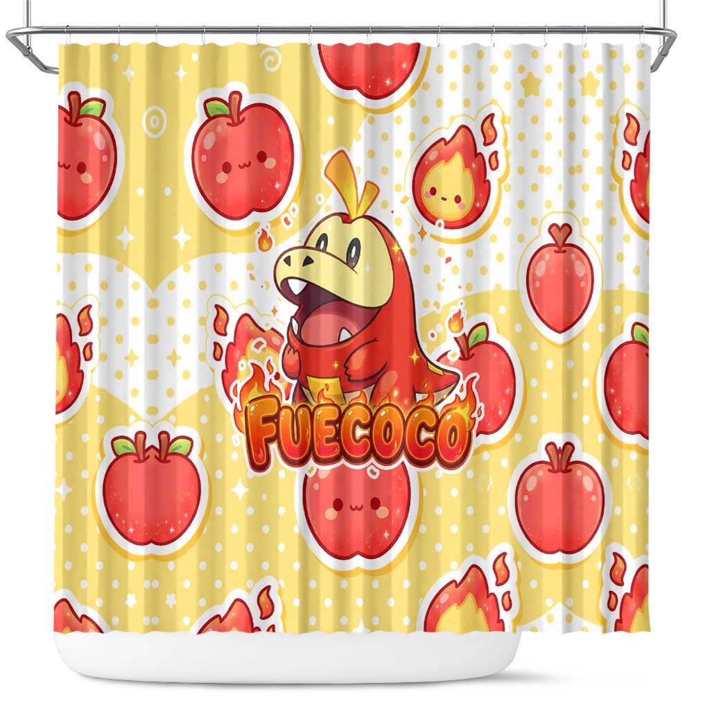 Fuecoco Shower Curtain Kawaii Apple Flame Pop Art