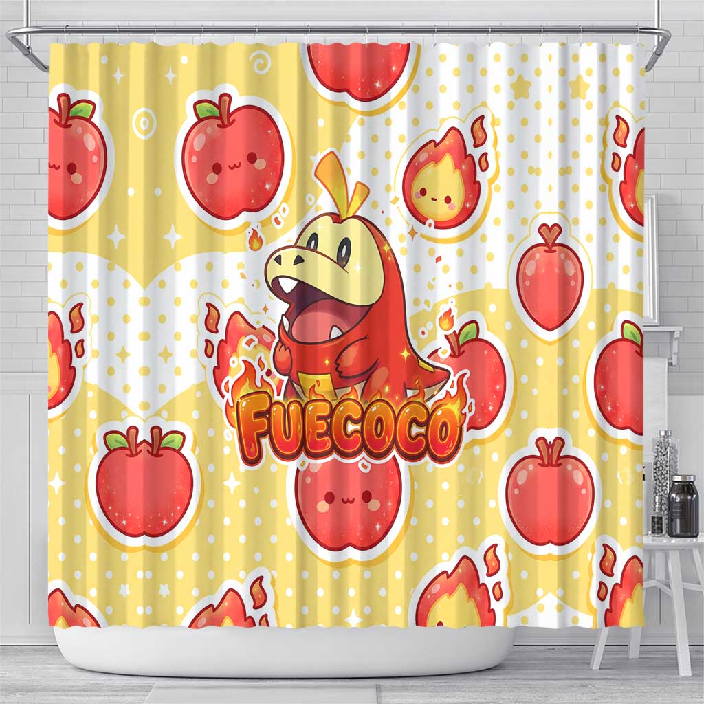 Fuecoco Shower Curtain Kawaii Apple Flame Pop Art