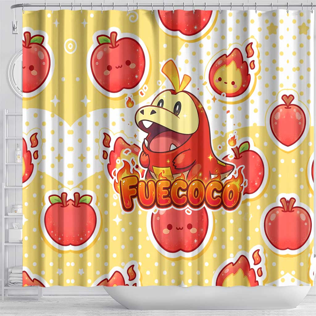 Fuecoco Shower Curtain Kawaii Apple Flame Pop Art