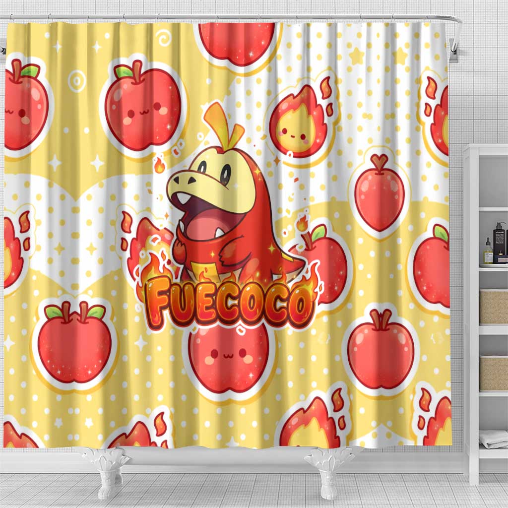 Fuecoco Shower Curtain Kawaii Apple Flame Pop Art