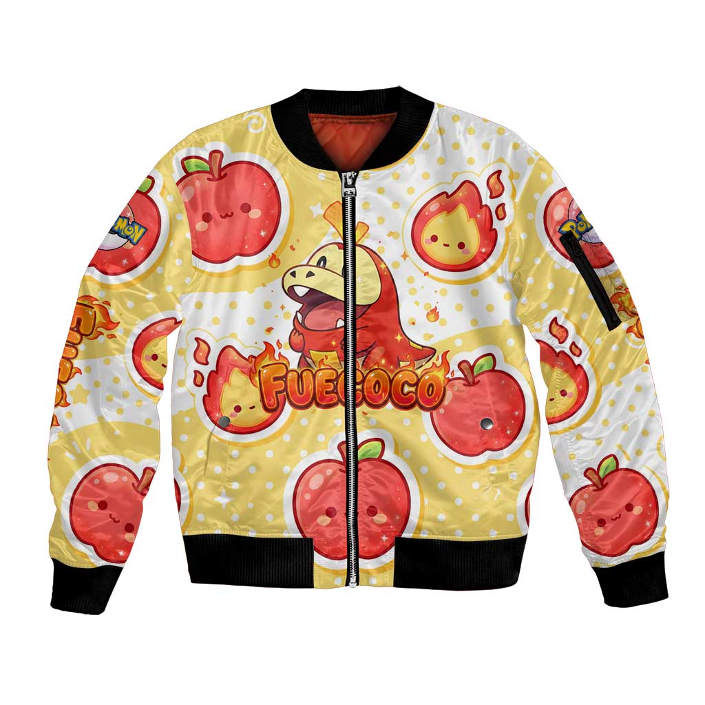 Fuecoco Sleeve Zip Bomber Jacket Kawaii Apple Flame Pop Art