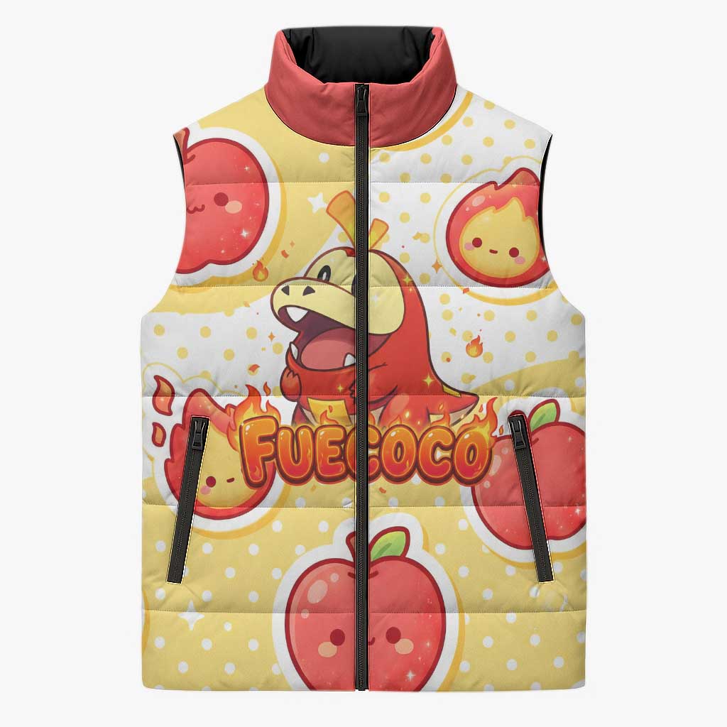 Fuecoco Sleeveless Puffer Jacket Kawaii Apple Flame Pop Art