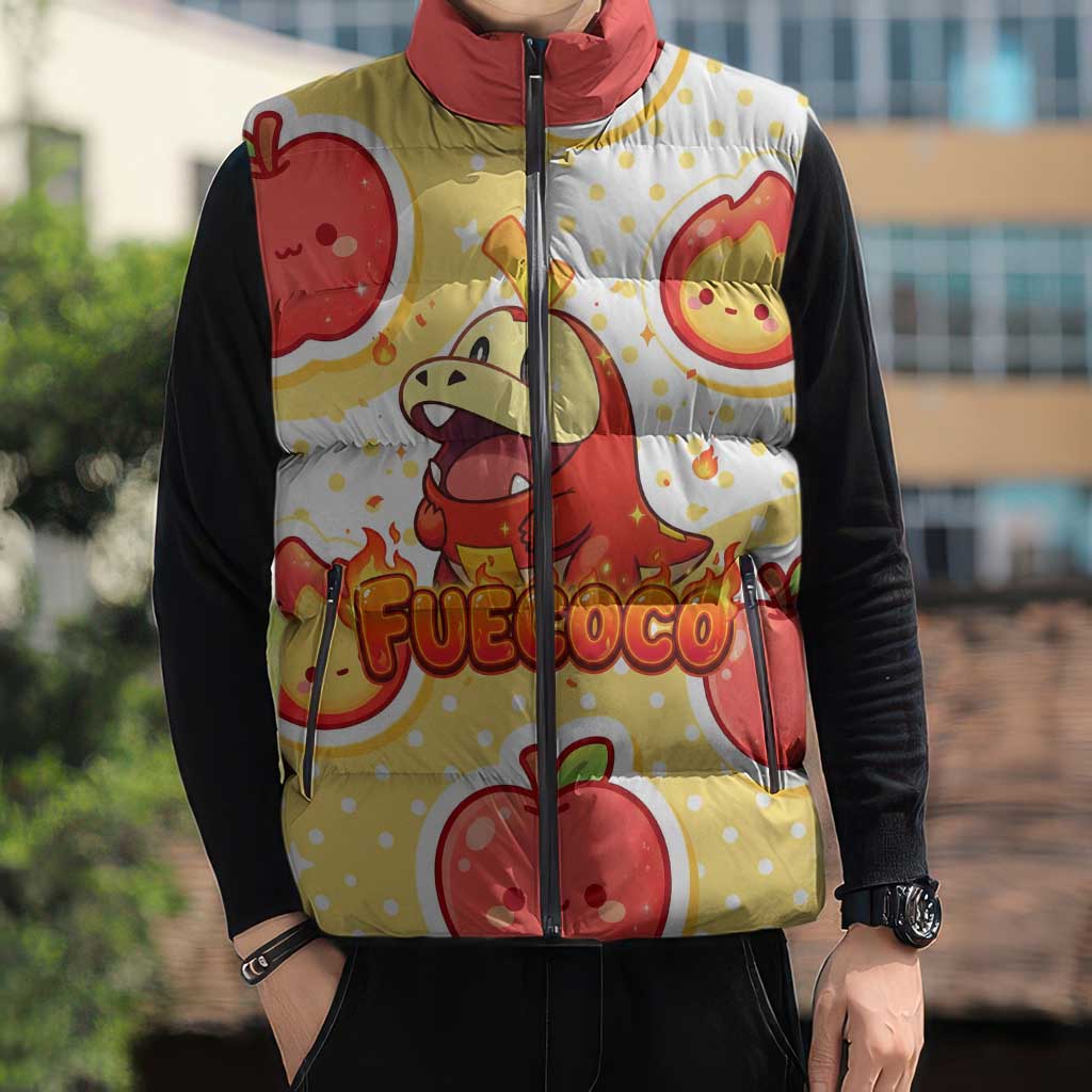 Fuecoco Sleeveless Puffer Jacket Kawaii Apple Flame Pop Art
