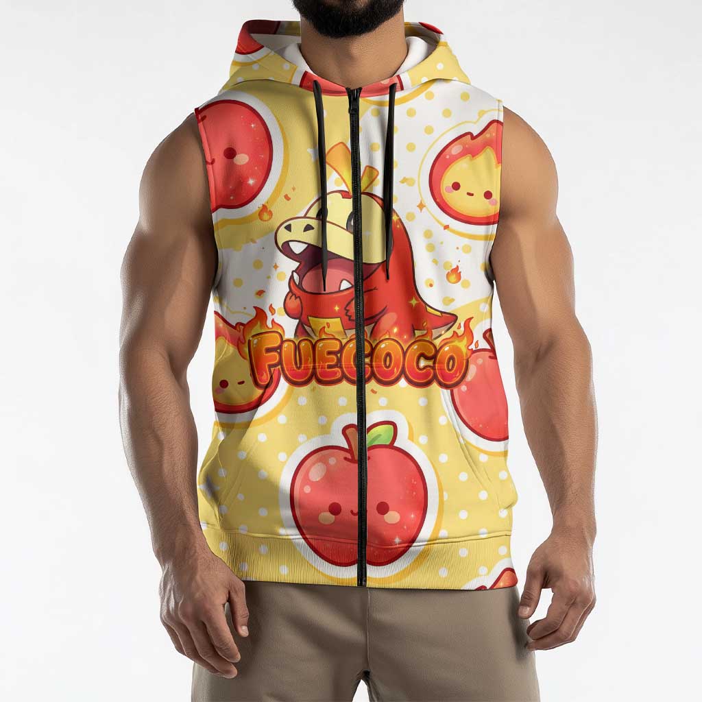 Fuecoco Sleeveless Zip Hoodie Kawaii Apple Flame Pop Art