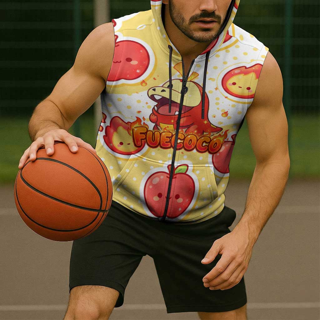 Fuecoco Sleeveless Zip Hoodie Kawaii Apple Flame Pop Art