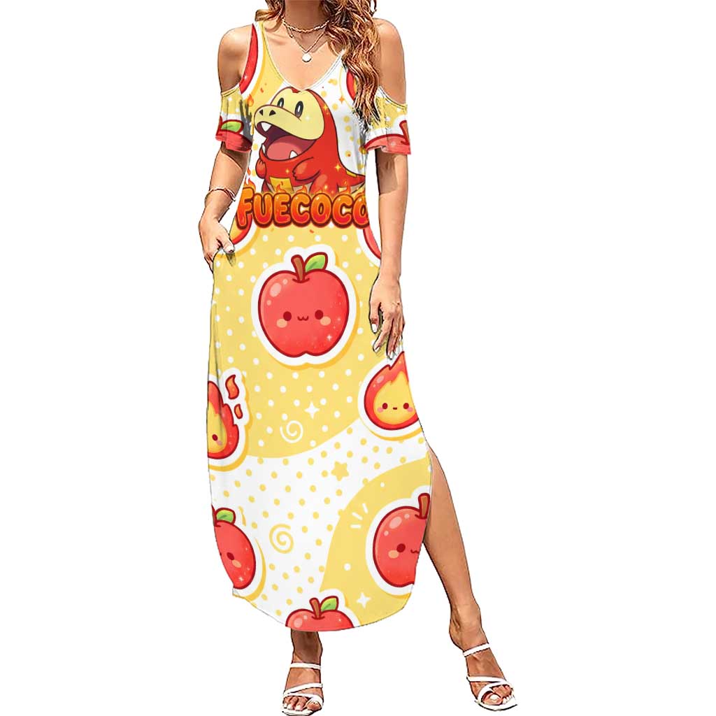 Fuecoco Summer Maxi Dress Kawaii Apple Flame Pop Art