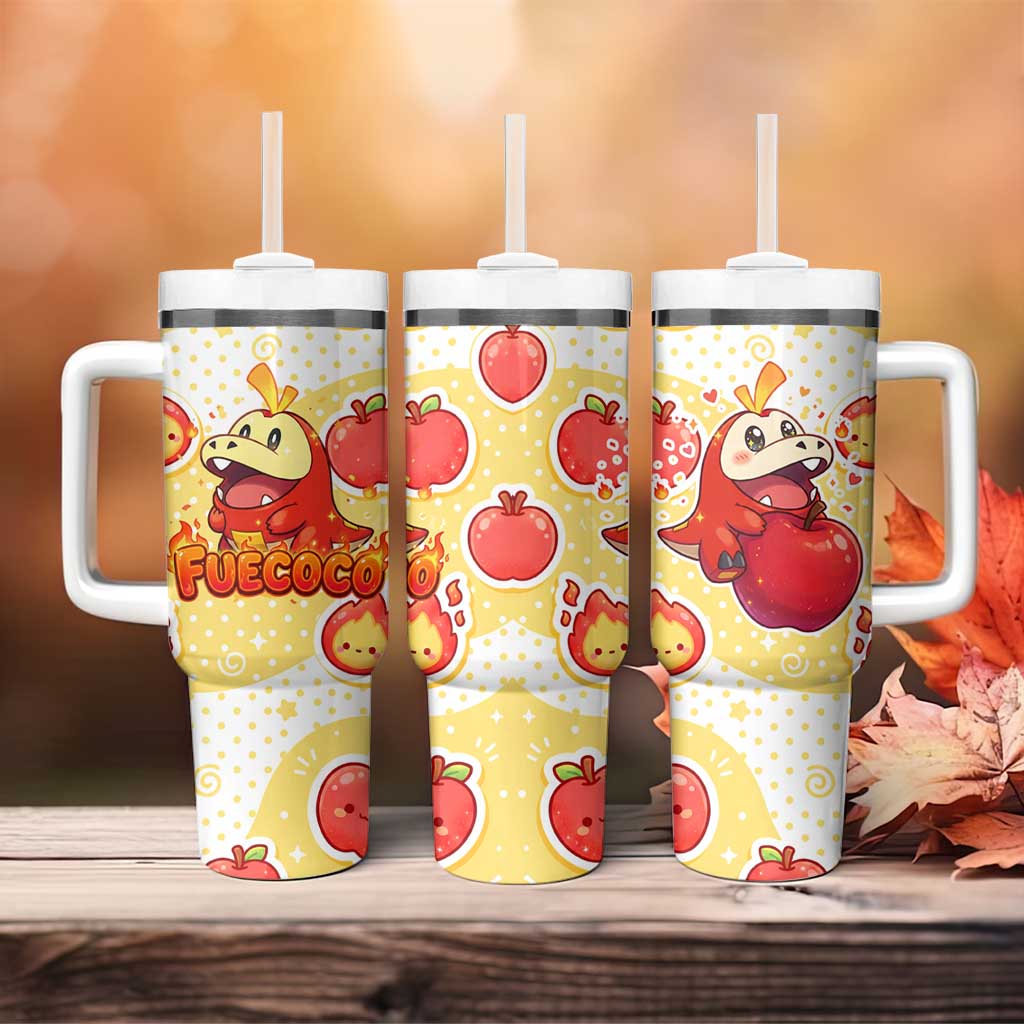 Fuecoco Tumbler With Handle Kawaii Apple Flame Pop Art