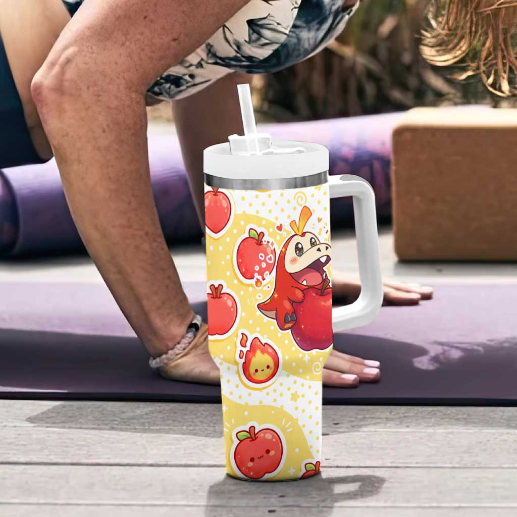 Fuecoco Tumbler With Handle Kawaii Apple Flame Pop Art