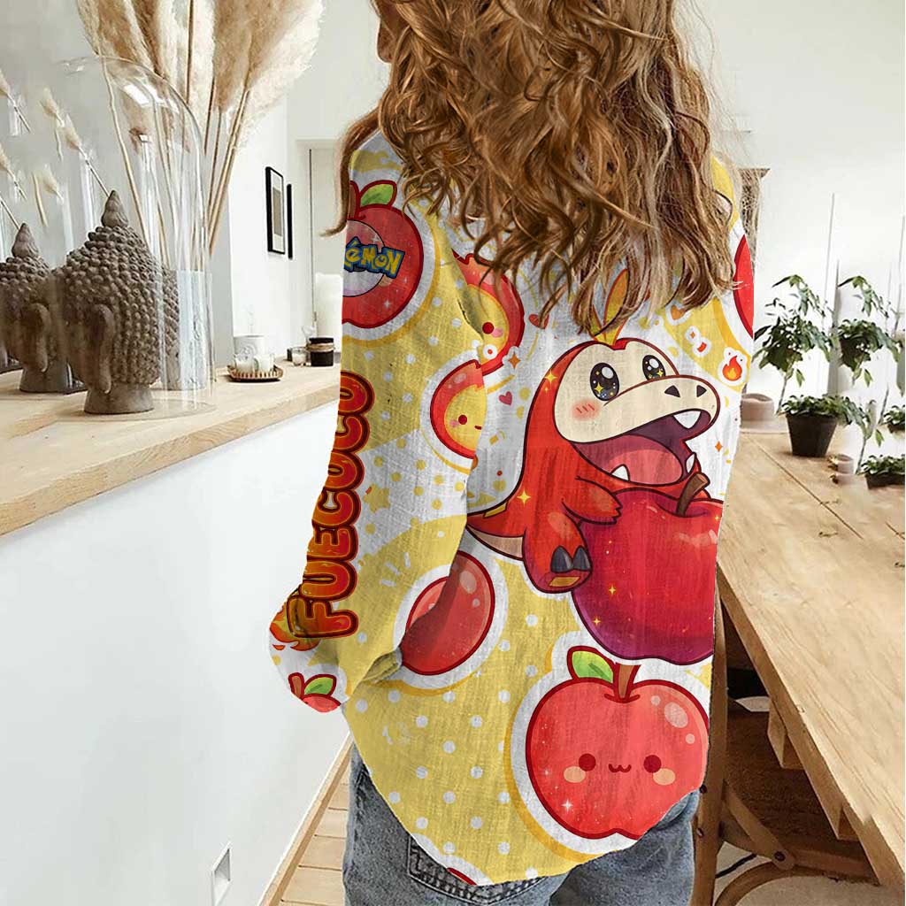 Fuecoco Women Casual Shirt Kawaii Apple Flame Pop Art