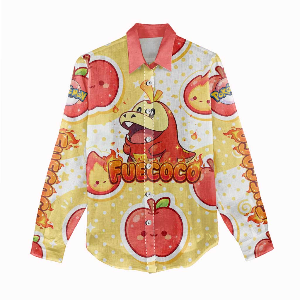 Fuecoco Women Casual Shirt Kawaii Apple Flame Pop Art