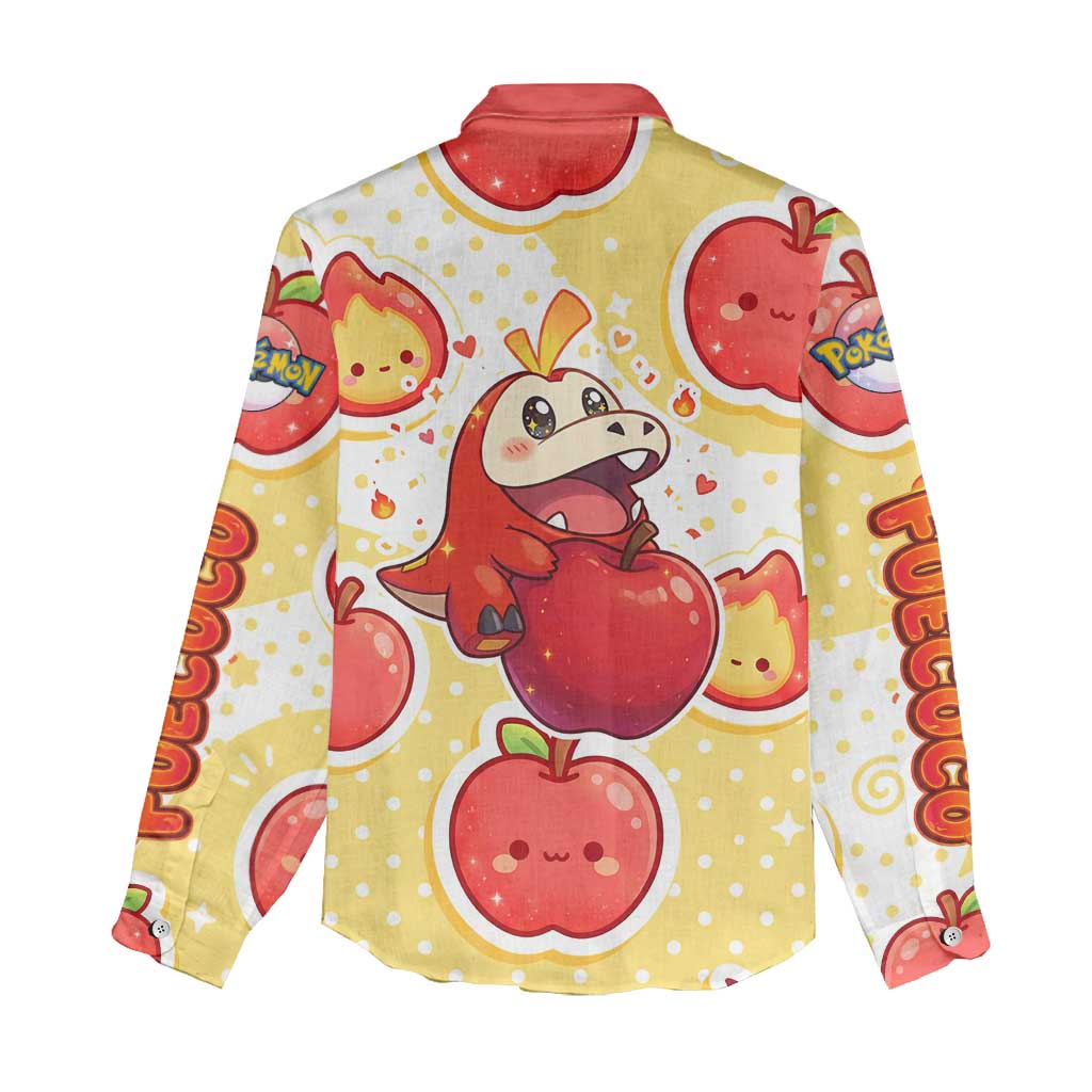 Fuecoco Women Casual Shirt Kawaii Apple Flame Pop Art