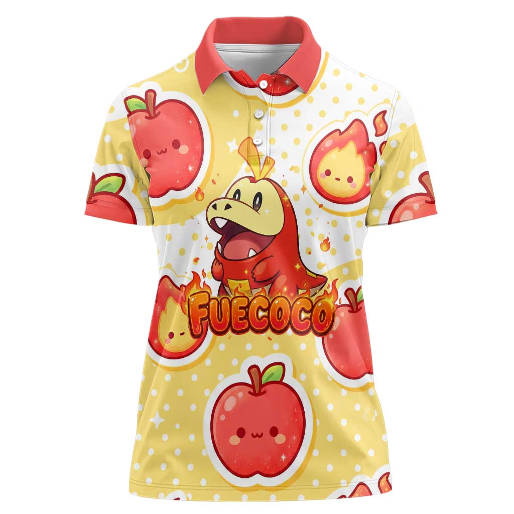 Fuecoco Women Polo Shirt Kawaii Apple Flame Pop Art