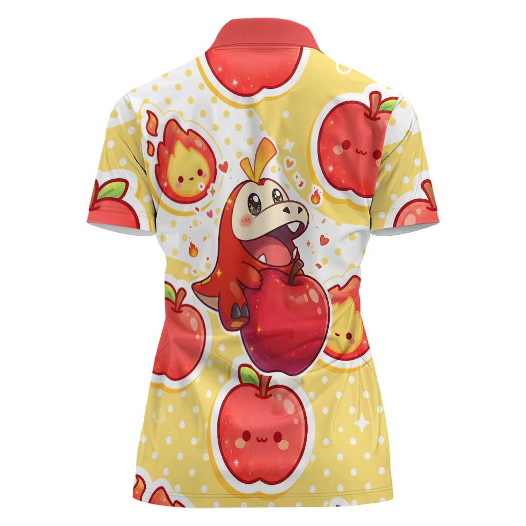 Fuecoco Women Polo Shirt Kawaii Apple Flame Pop Art