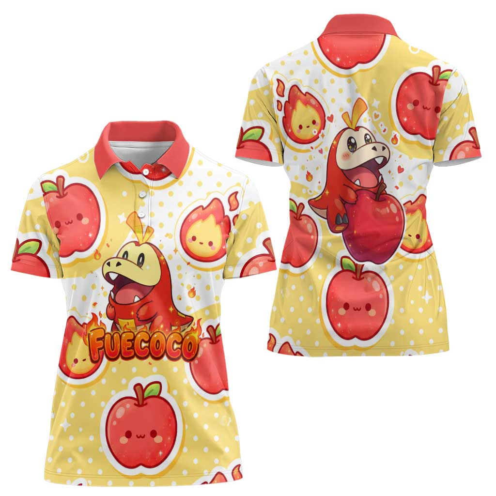 Fuecoco Women Polo Shirt Kawaii Apple Flame Pop Art