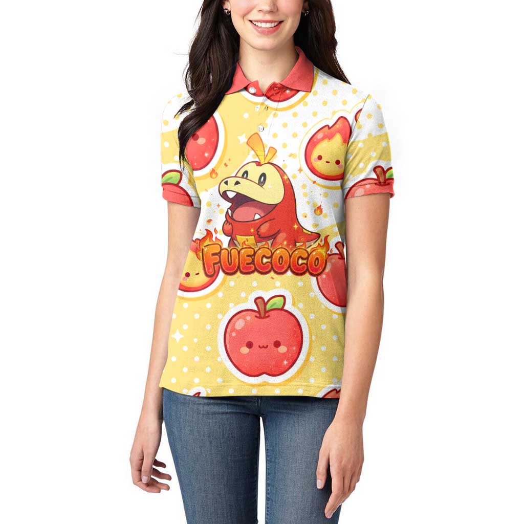 Fuecoco Women Polo Shirt Kawaii Apple Flame Pop Art
