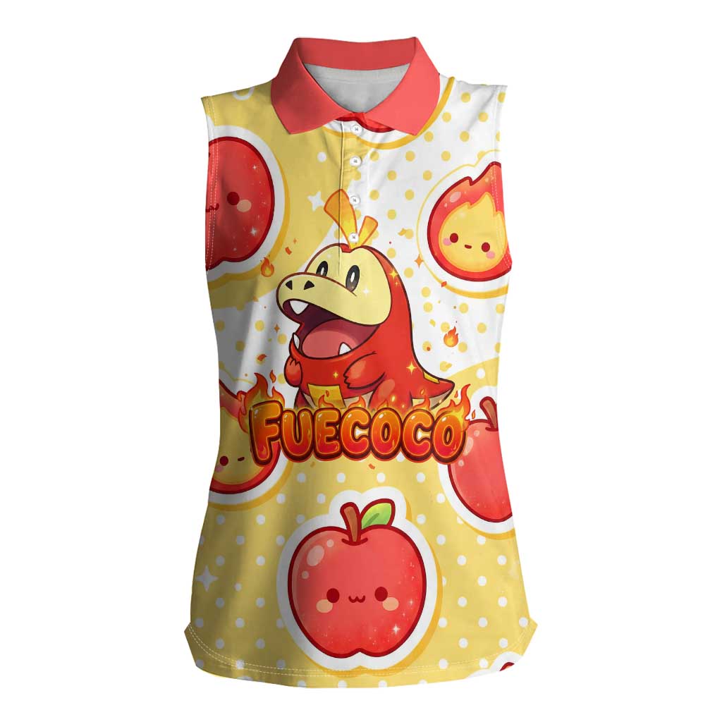 Fuecoco Women Sleeveless Polo Shirt Kawaii Apple Flame Pop Art
