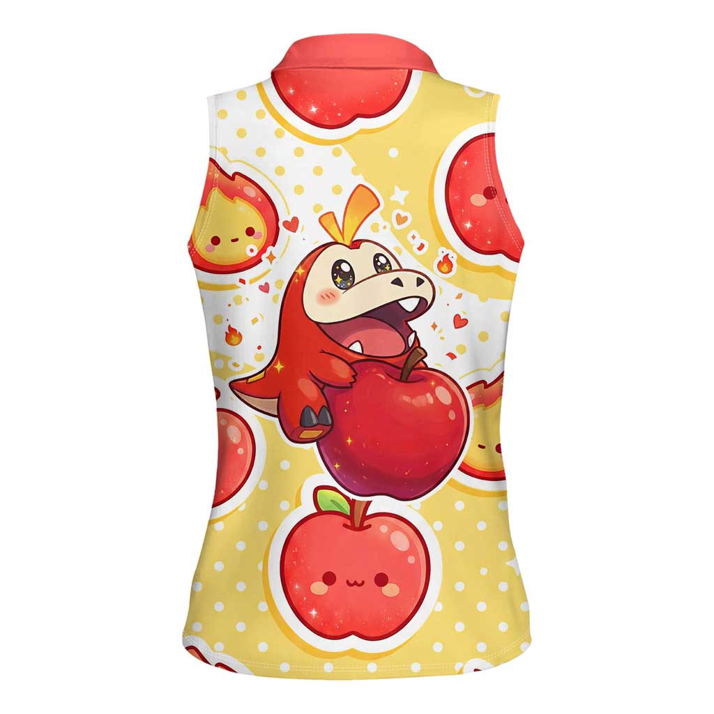 Fuecoco Women Sleeveless Polo Shirt Kawaii Apple Flame Pop Art