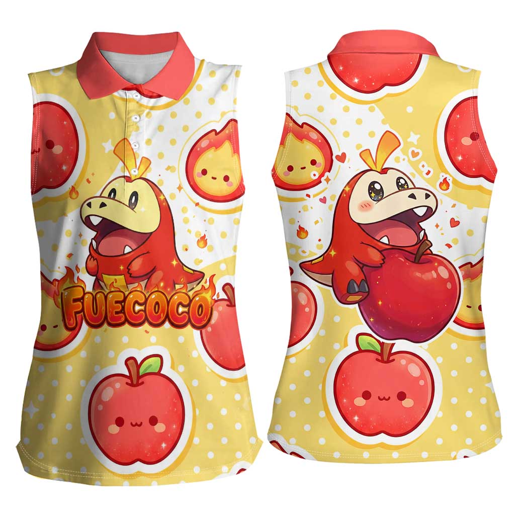 Fuecoco Women Sleeveless Polo Shirt Kawaii Apple Flame Pop Art