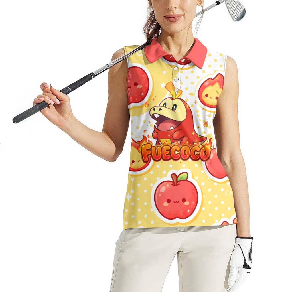 Fuecoco Women Sleeveless Polo Shirt Kawaii Apple Flame Pop Art
