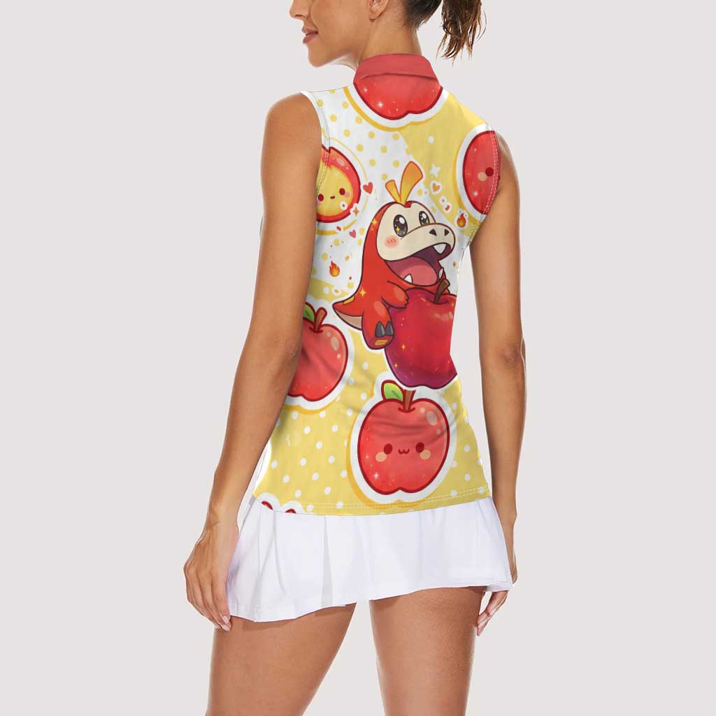 Fuecoco Women Sleeveless Polo Shirt Kawaii Apple Flame Pop Art