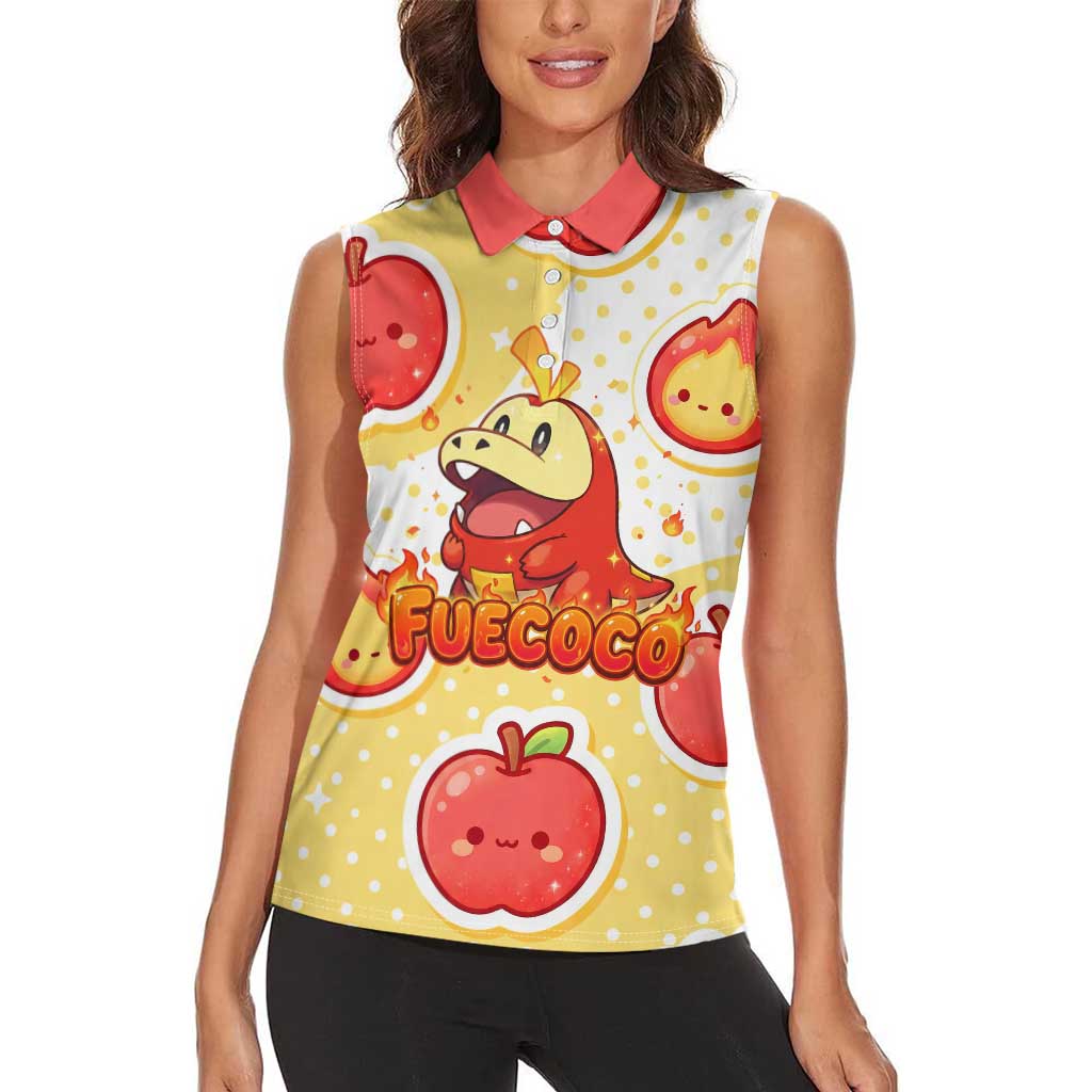 Fuecoco Women Sleeveless Polo Shirt Kawaii Apple Flame Pop Art