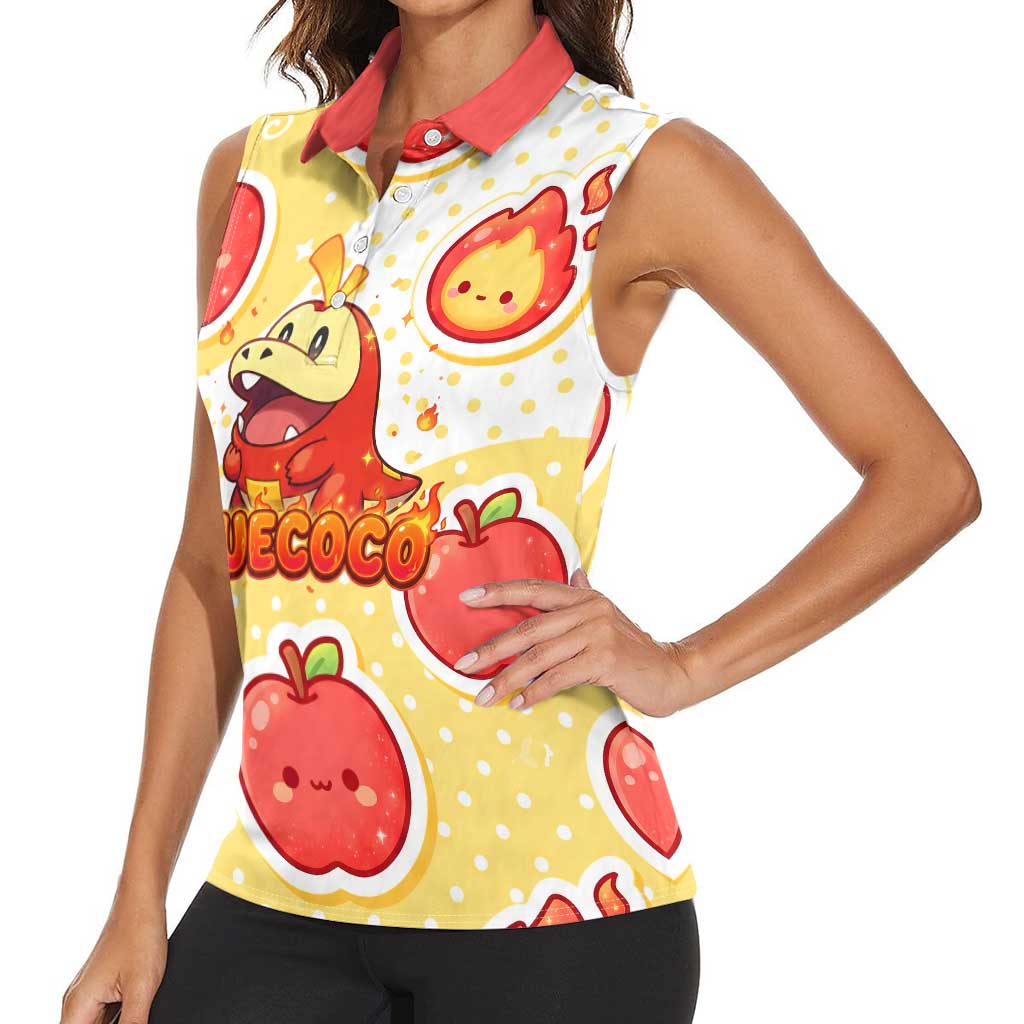 Fuecoco Women Sleeveless Polo Shirt Kawaii Apple Flame Pop Art