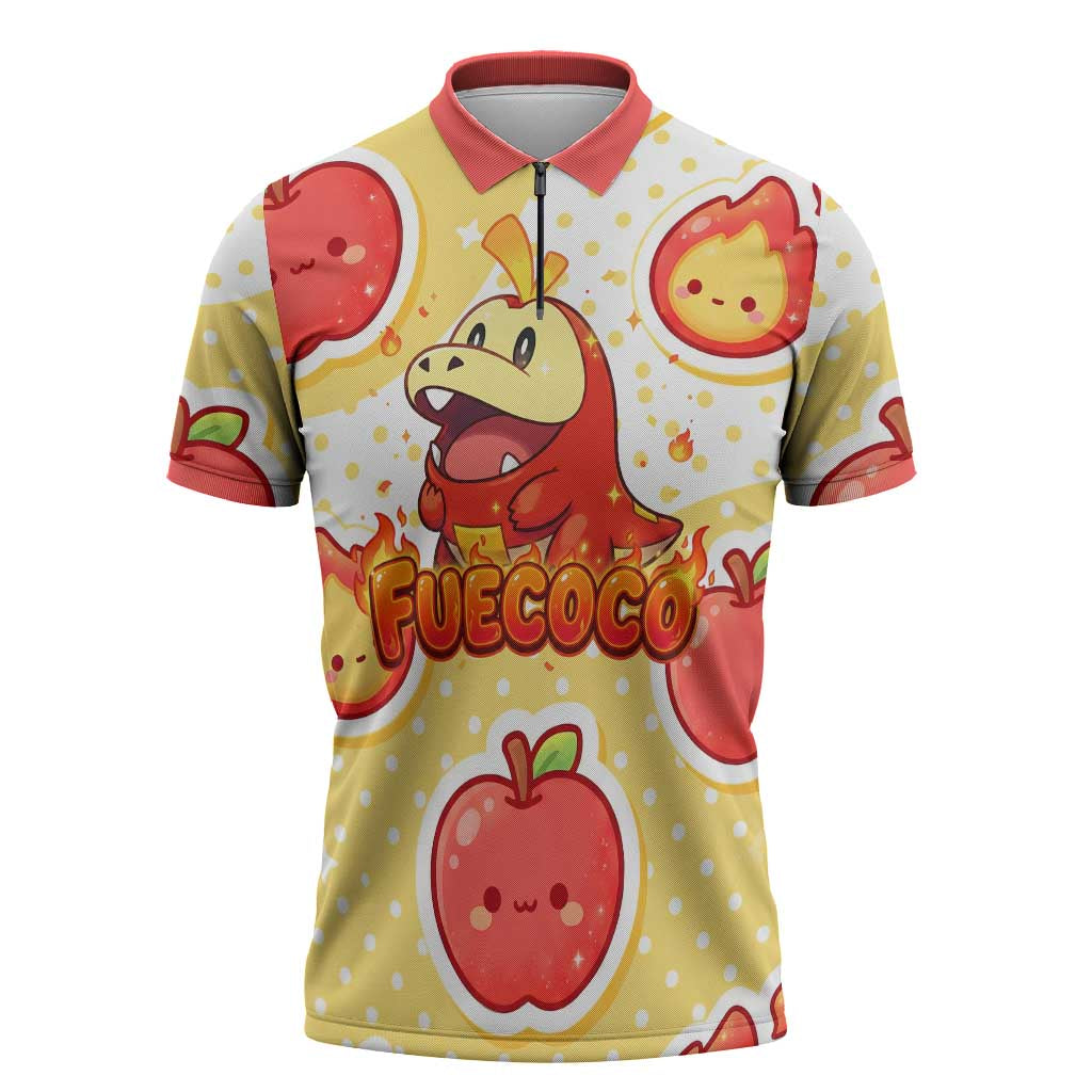 Fuecoco Zipper Polo Shirt Kawaii Apple Flame Pop Art
