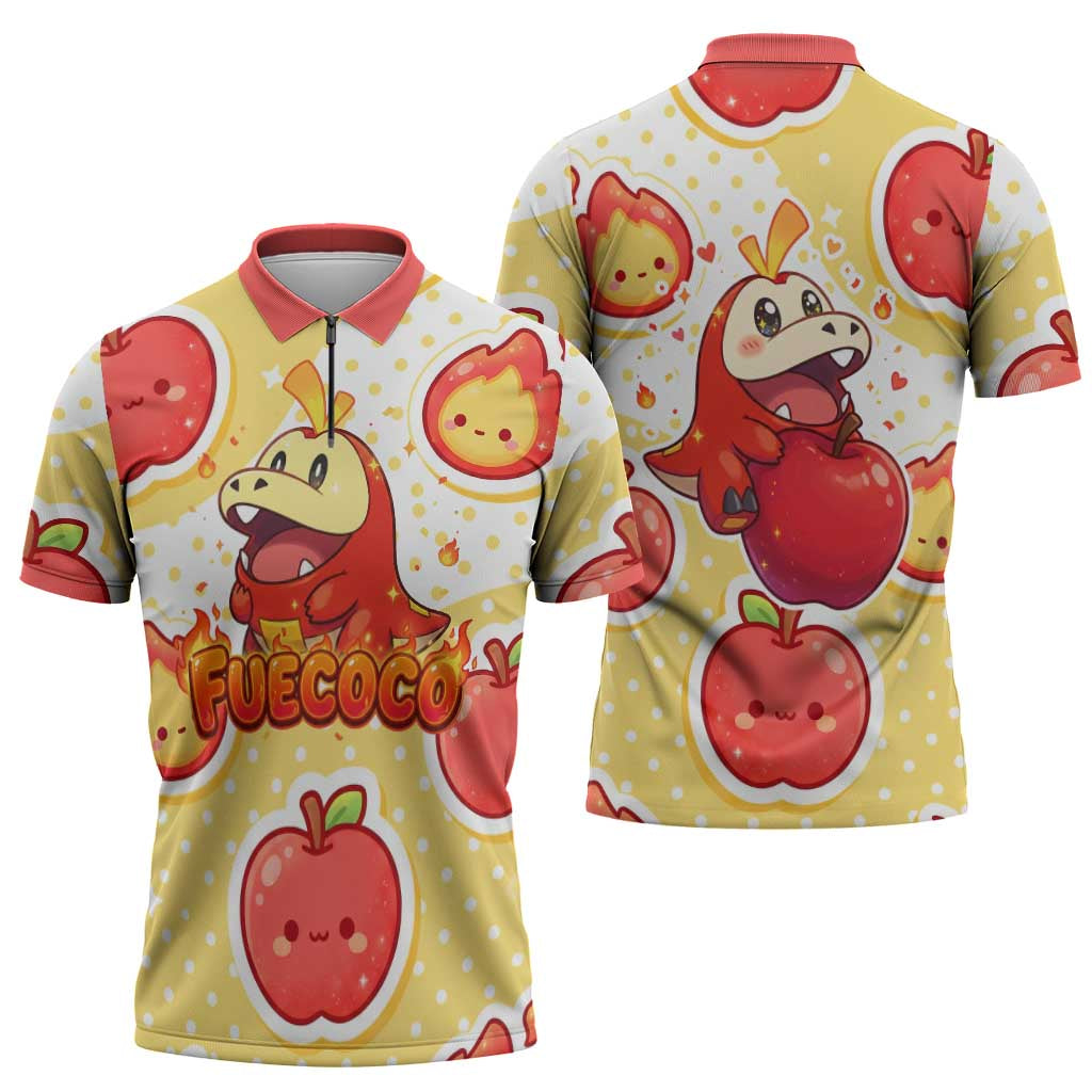 Fuecoco Zipper Polo Shirt Kawaii Apple Flame Pop Art