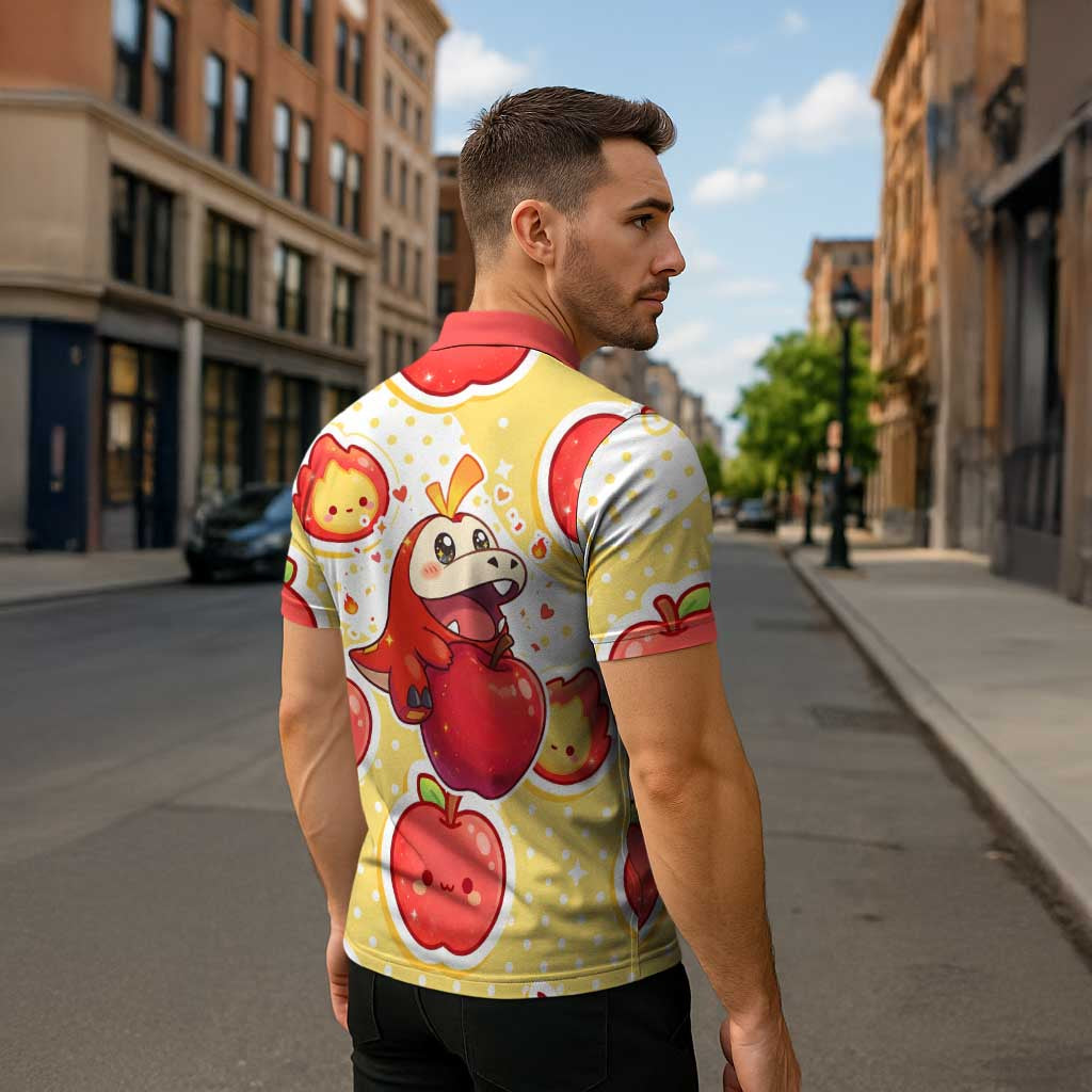 Fuecoco Zipper Polo Shirt Kawaii Apple Flame Pop Art