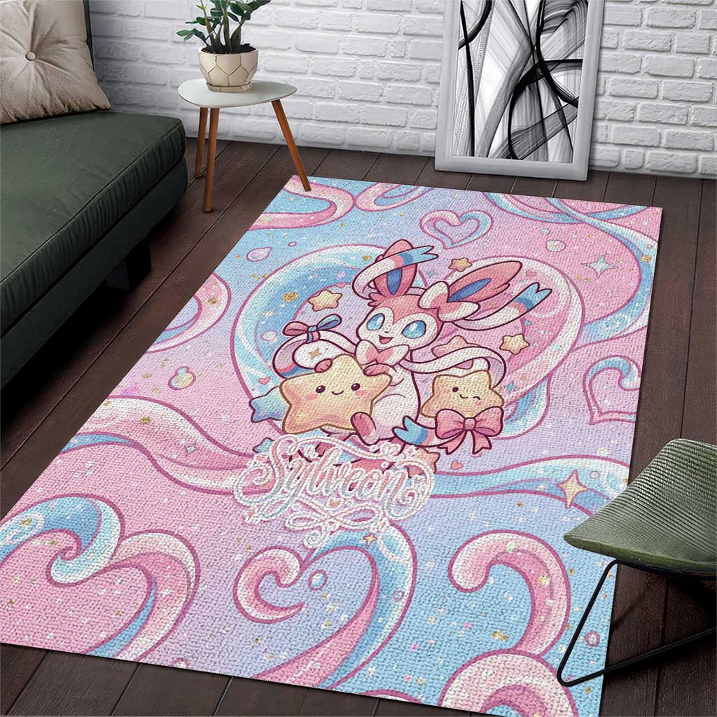 Sylveon Area Rug Magical Pastel Heart Ribbon Art