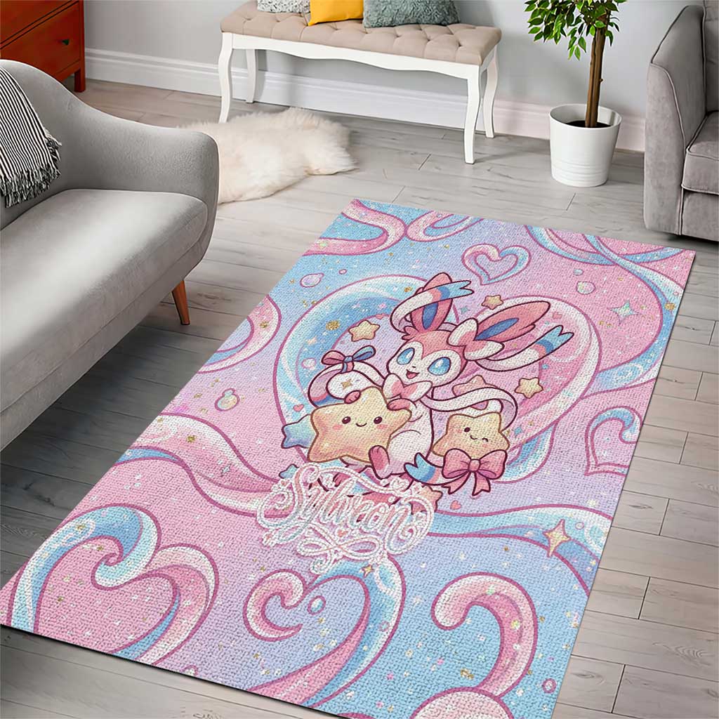 Sylveon Area Rug Magical Pastel Heart Ribbon Art