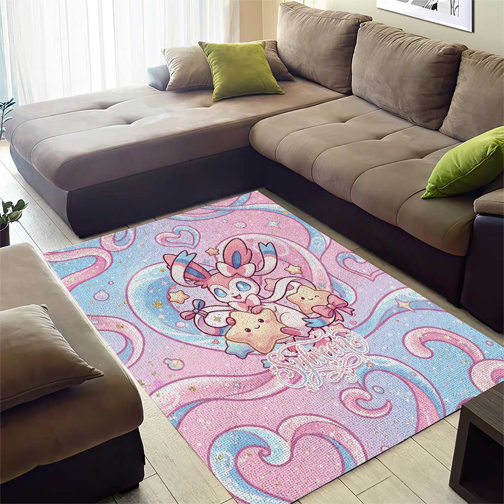 Sylveon Area Rug Magical Pastel Heart Ribbon Art