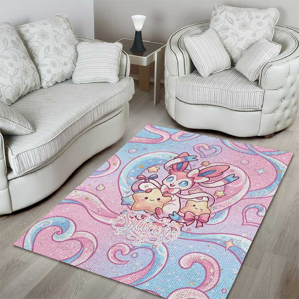 Sylveon Area Rug Magical Pastel Heart Ribbon Art