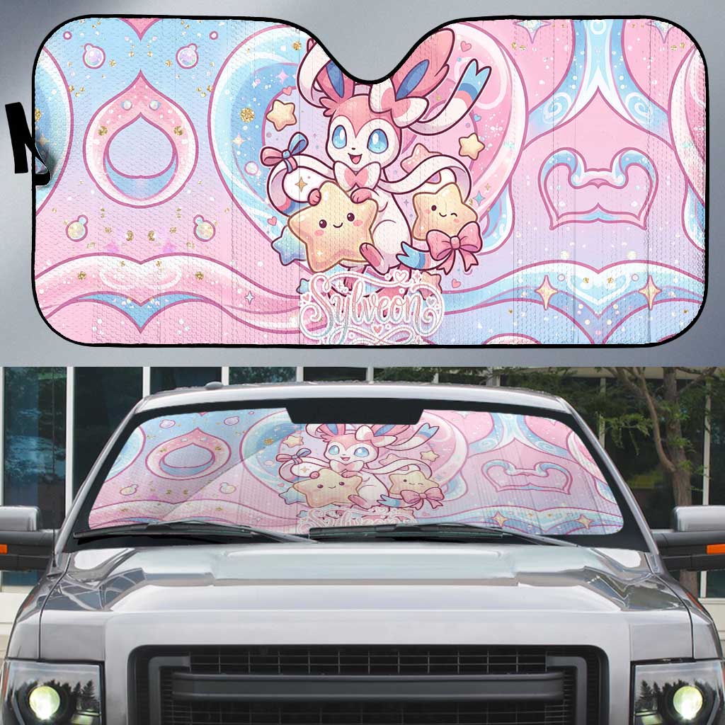 Sylveon Auto Sun Shade Magical Pastel Heart Ribbon Art