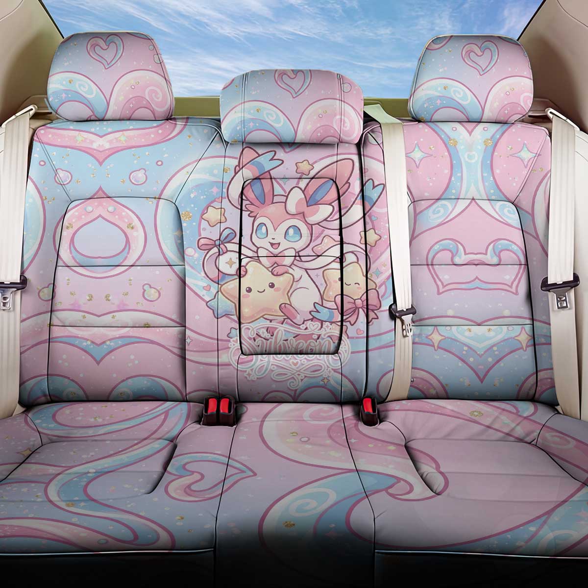 Sylveon Back Car Seat Cover Magical Pastel Heart Ribbon Art