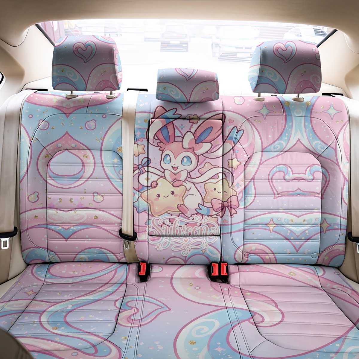 Sylveon Back Car Seat Cover Magical Pastel Heart Ribbon Art