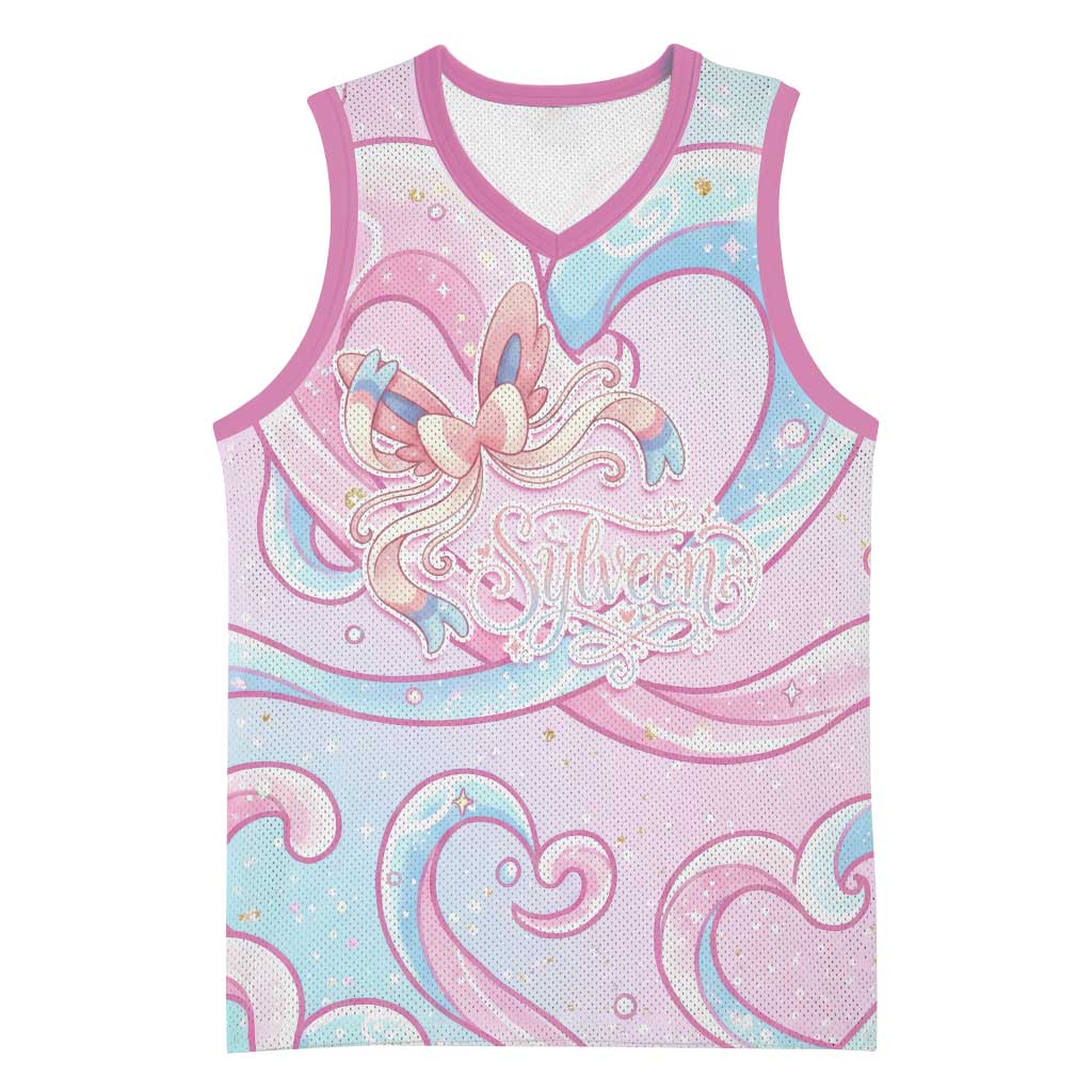 Sylveon Basketball Jersey Magical Pastel Heart Ribbon Art