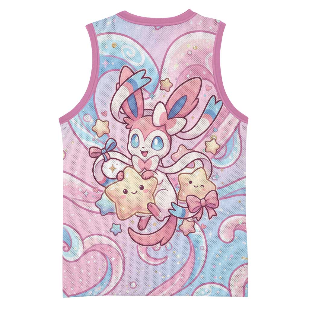 Sylveon Basketball Jersey Magical Pastel Heart Ribbon Art
